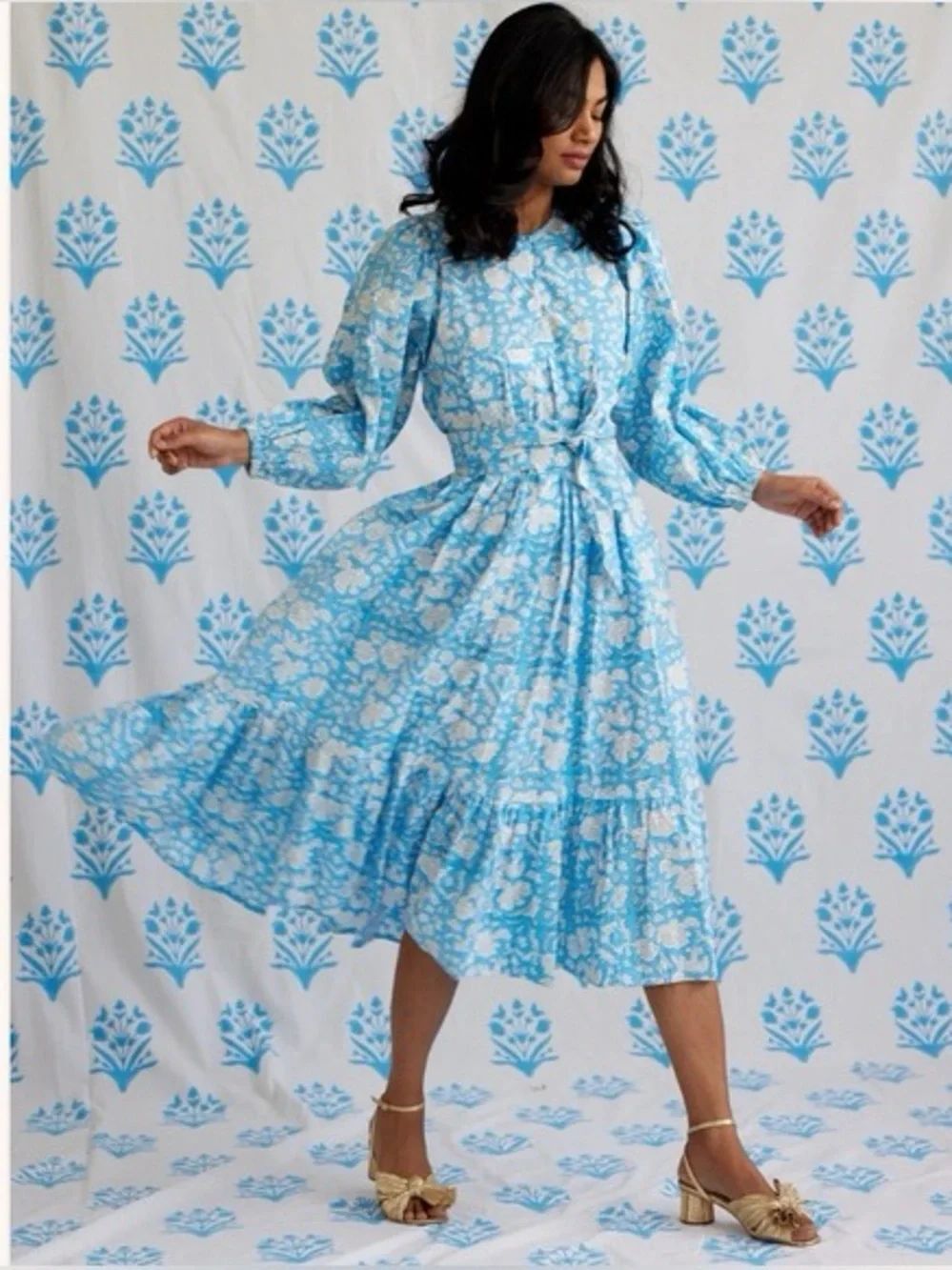 SZ Blockprints Aaron Blue Floral Dress